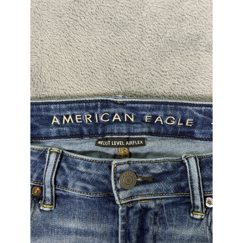 American Eagle Jeans Mens 30x32 Blue Denim Slim Straight Distressed Patch - Picture 7 of 10